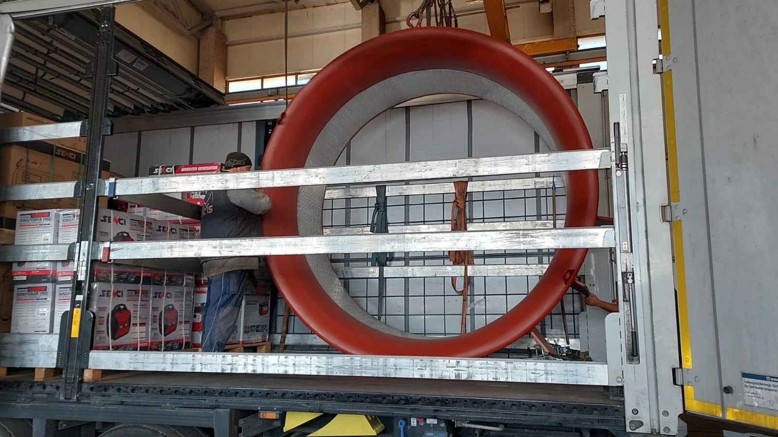 Large propeller nozzle ring loaded for transport