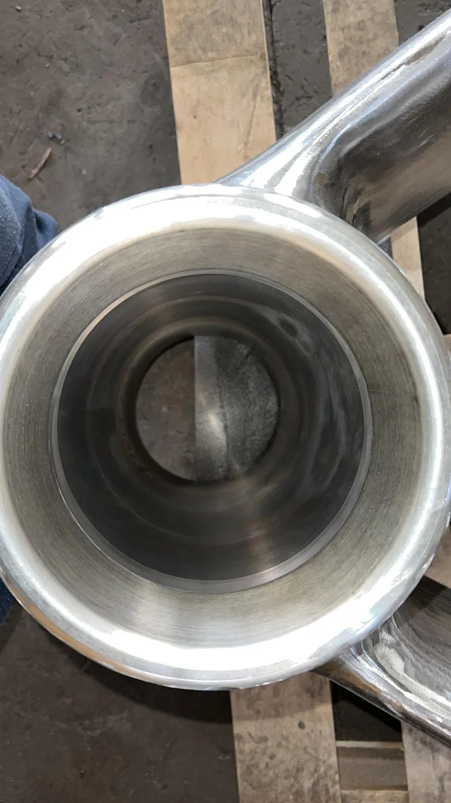 Machined stainless steel bore on fabricated component