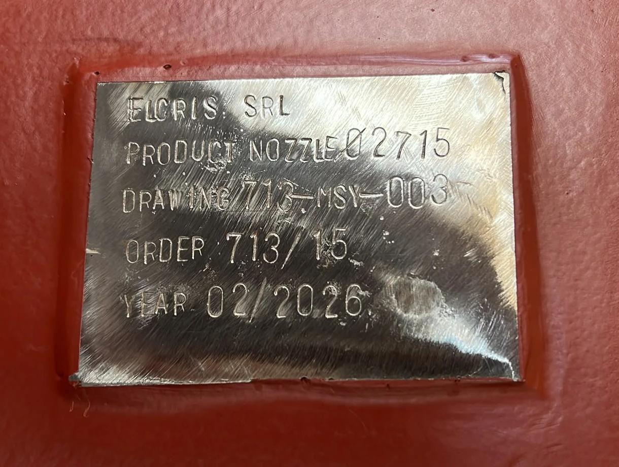 ELCRIS product identification plate showing project traceability, production date 02/2026